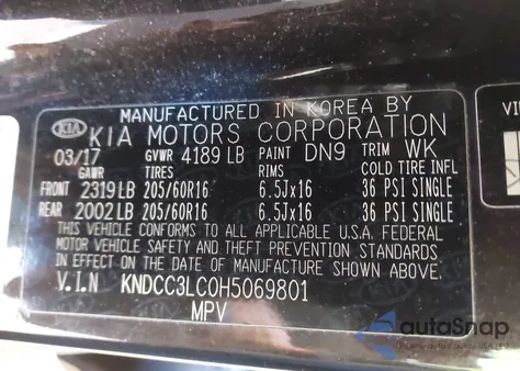 2017 Kia Niro Ex z USA, uszkodzony, nr VIN KNDCC3LC0H5069801